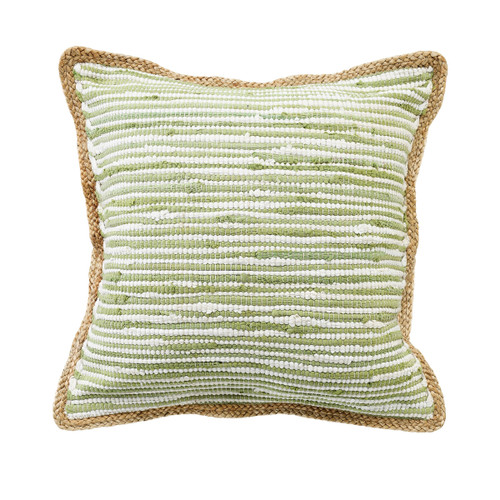 20" Green And Pine Green Beach Striped Cotton Blend Throw Pillow
