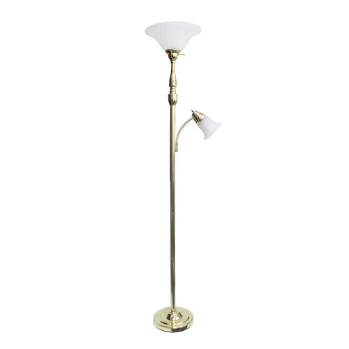 72" Gold Metal Floor Lamp With White Glass Bowl Shade
