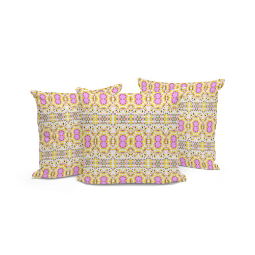 Set of Three Yellow And Pink Floral Indoor Outdoor Throw Pillow