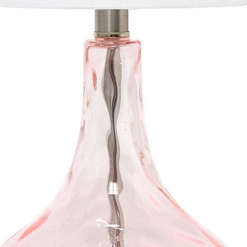 23" Rose And Silver Glass And Metal Round Table Lamp With White Drum Shade
