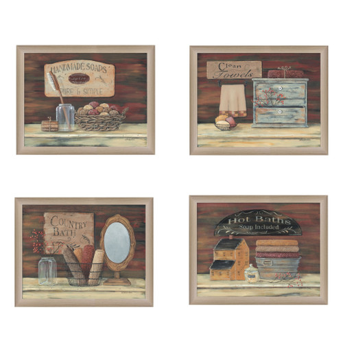 Homeroots Home Decor Set Of Four Bathroom Brown Framed Print Wall Art, Brown, Framed