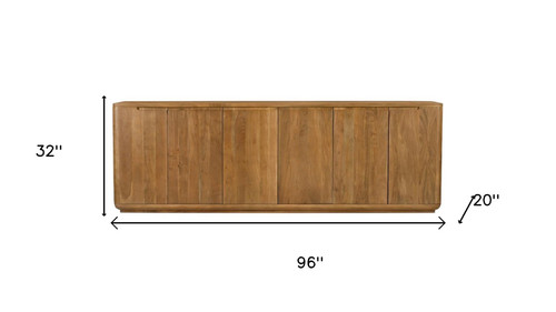 96" Tan Distressed Solid Wood Sideboard With Six Doors