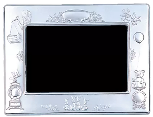 Sterling Silver Baby Record Frame with Cherry Wood Back 3.5 x 5
