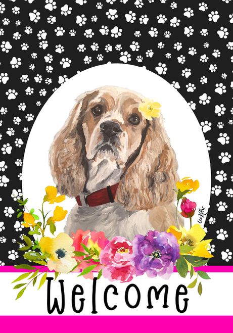 Cocker Spaniel Buff - Hippie Hound Studios Paw Prints  House and Garden Flags