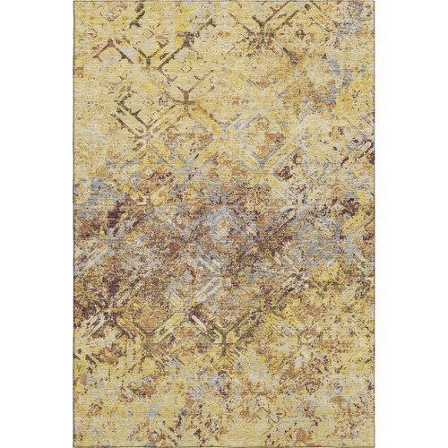 9' X 12' Wheat Gold And Gray Diamond Washable Area Rug With UV Protection
