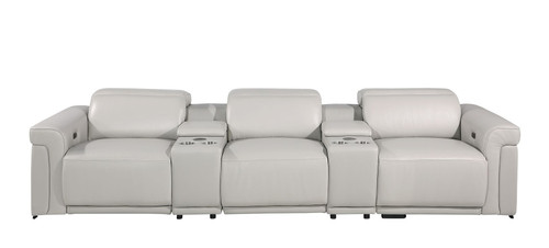 126" Light Gray Top Grain Leather Reclining Metal USB Sofa