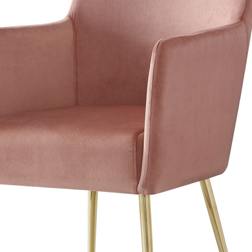 Set of Two Blush And Gold Upholstered Velvet Dining Arm Chairs