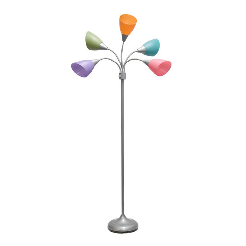 67" Silver Metal Tree Floor Lamp With Teal Blue Cone Shade