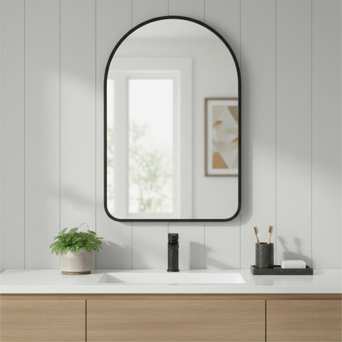 36" Black Metal Arch Framed Bathroom Vanity Mirror