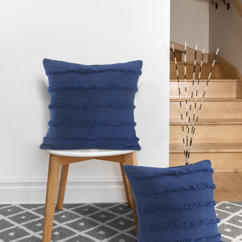 Set of Two 20" Blue And Cobalt Striped Cotton Throw Pillows