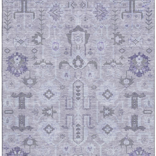 9' X 12' Lavender Gray And Ivory Oriental Washable Area Rug With UV Protection