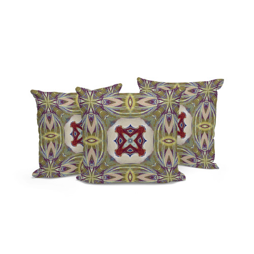 Set of Three Green Cream And Magenta Floral Indoor Outdoor Throw Pillow