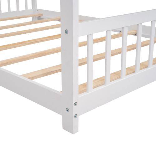 White Wood Full House Bed