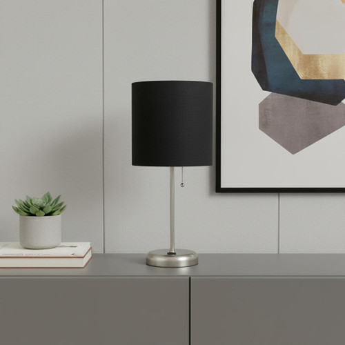 20" Silver USB Table Lamp LED With Drum Shade