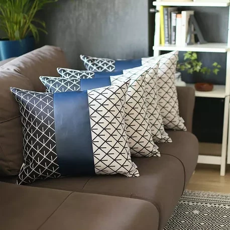 Bohemian Vegan Faux Leather Throw Pillow Covers Set