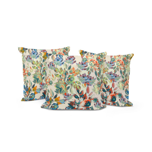 Set of Three White Yellow And Green Floral Indoor Outdoor Throw Pillow