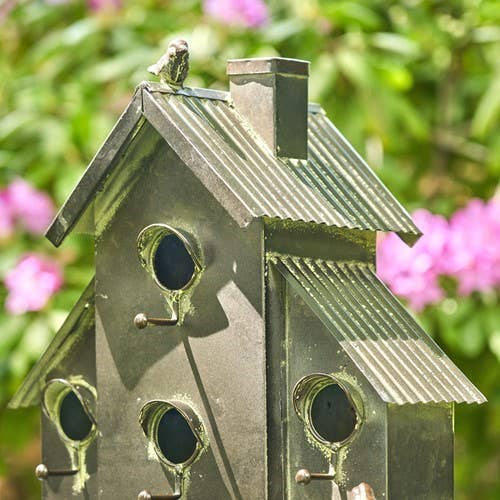 Tall Galvanized Condo Birdhouse Stake "Newtown"