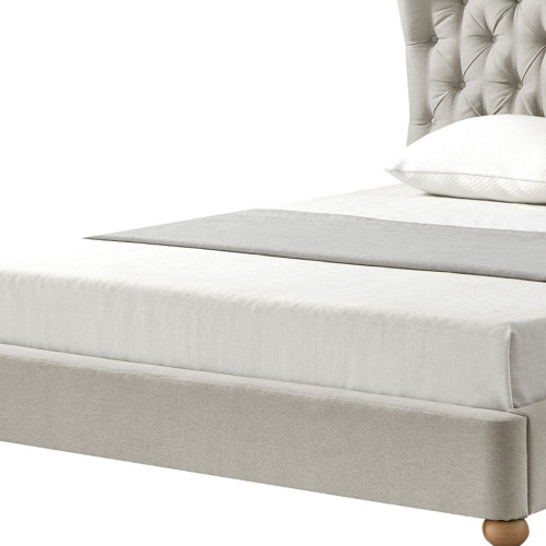 Beige Tufted Linen Upholstered Twin Bed Frame