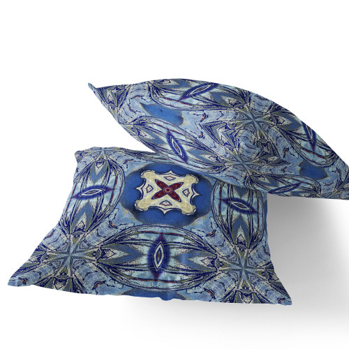 Set of Two Sky Blue And Blue Floral Indoor Outdoor Throw Pillow