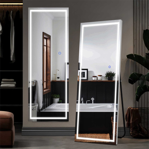 63" Silver Lighted Metal Framed Bathroom Vanity Mirror