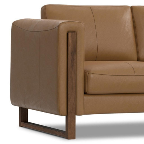 62" Brown Leather Wood Sofa