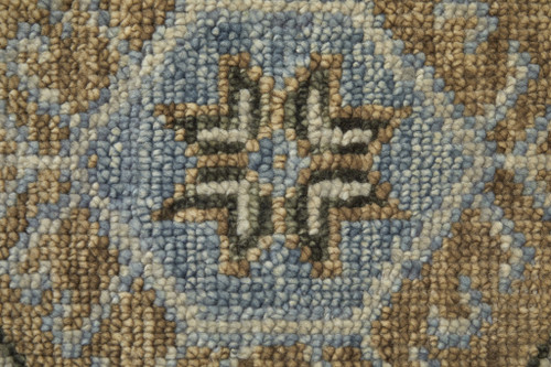 10' X 14' Ivory Tan and Blue Wool Oriental Hand Knotted Area Rug With Fringe