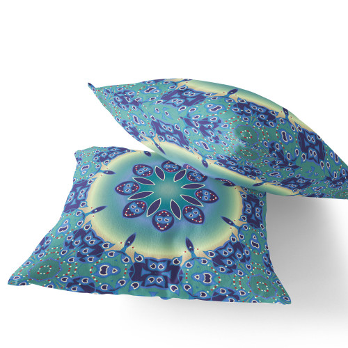 Set of Two Blue And Purple Geometric Indoor Outdoor Throw Pillow