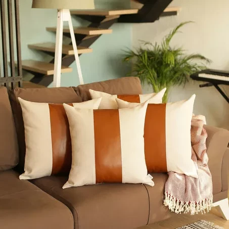 Bohemian Vegan Faux Leather Detailed Throw Pillow