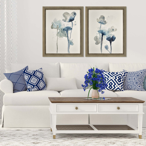 Set Of Two Midnight Blossom II Silver Framed Wall Art