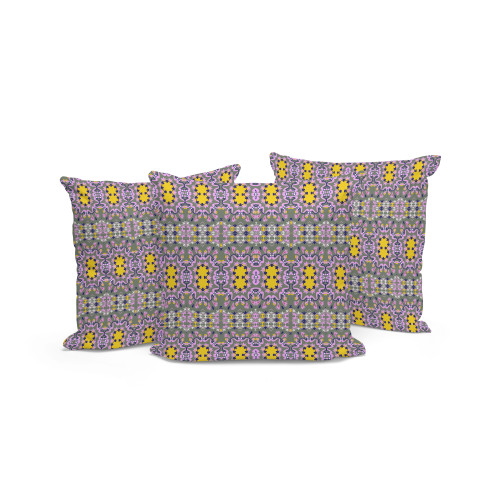 Set of Three Purple And Yellow Floral Indoor Outdoor Throw Pillow