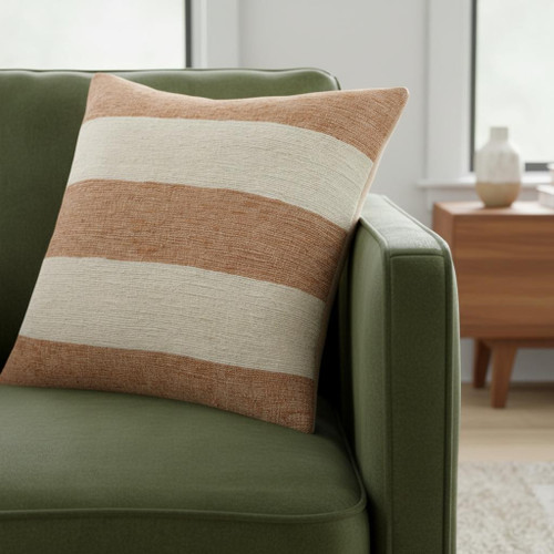 24" Rust And Ivory Striped Linen Blend Throw Pillow