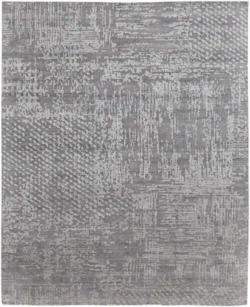 12' X 15' Gray and Silver Abstract Hand Woven Worn Faded Area Rug