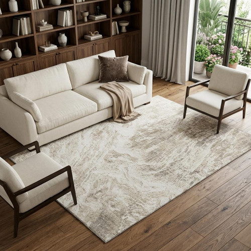 9' X 12' Taupe And Beige Abstract Washable Area Rug With UV Protection