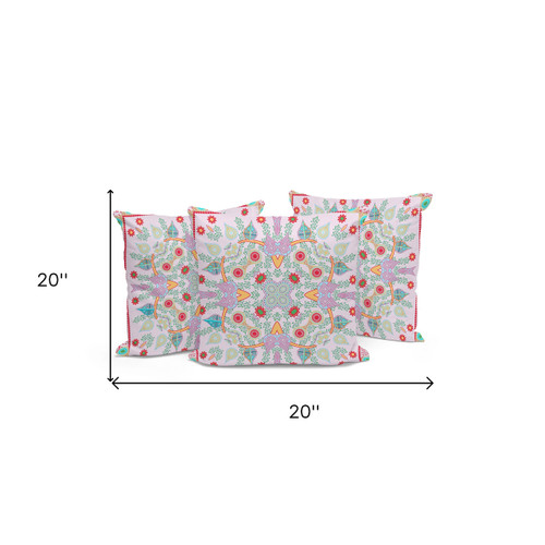 Set of Three White Abstract Indoor Outdoor Throw Pillow