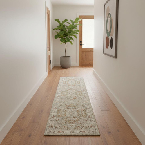 10' Green Floral Distressed Runner Rug