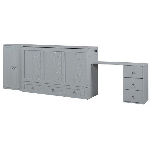 Gray Wood Queen Murphy Bed With USB