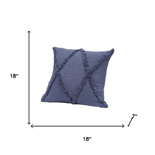Set of Four Denim Blue And Blue Diamond Cotton Throw Pillows with Texture