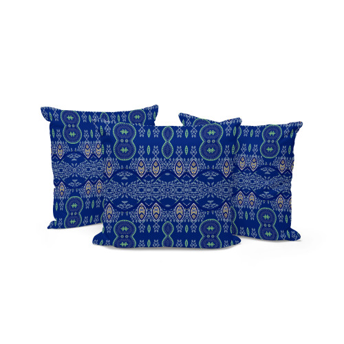 Set of Three Navy Blue And Blue Botanical Indoor Outdoor Throw Pillow