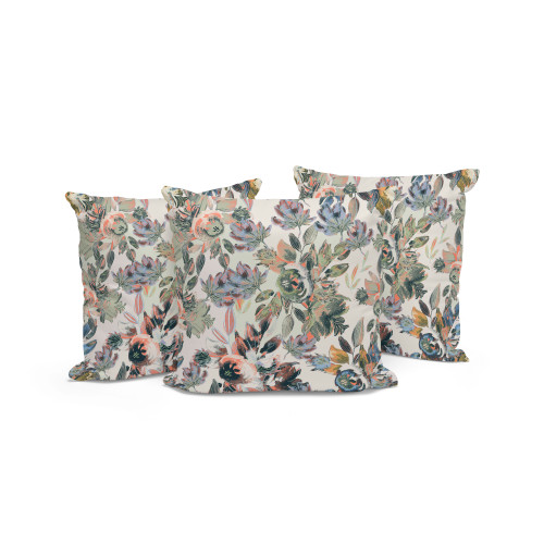 Set of Three White Pink And Gray Floral Indoor Outdoor Throw Pillow
