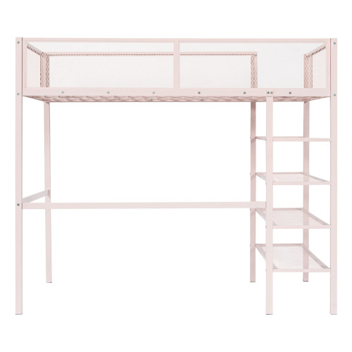 Pink Platform Metal Twin Loft Bed with Desk and Shelves