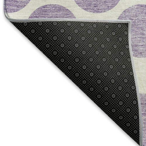 8' Lavender And Ivory Polka Dot Washable Round Rug With UV Protection