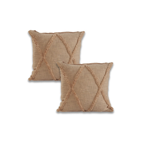 Set of Two Beige And Brown Diamond Cotton Throw Pillows with Texture