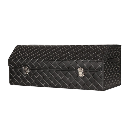Leather Car Boot Collapsible Foldable Trunk Cargo Organizer Portable Storage Box Stitch with Lock 