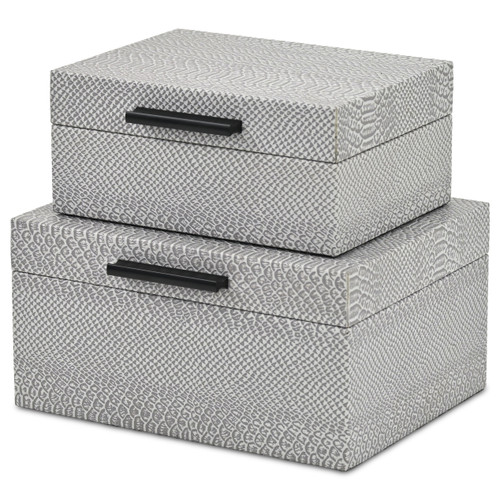 Set of Two Gray Wood Hand Painted Decorative Box