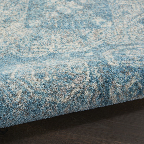 9' X 12' Ivory and Light Blue Geometric Distressed Area Rug