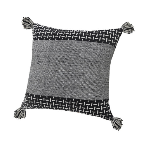 20" Black And White Geometric Cotton Throw Pillow with Tassels
