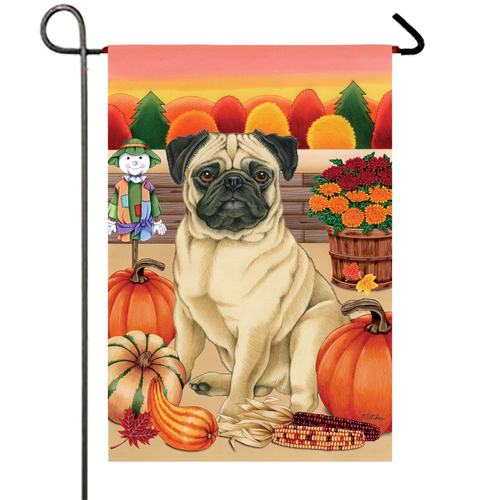 Pug  Fawn- Best of Breed Autumn Harvest Garden Flag 