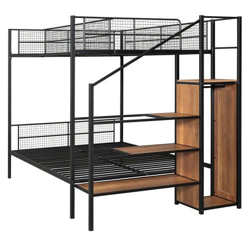 Black Twin Over Full Wood And Metal Bunk Bed With Stairs And Storage