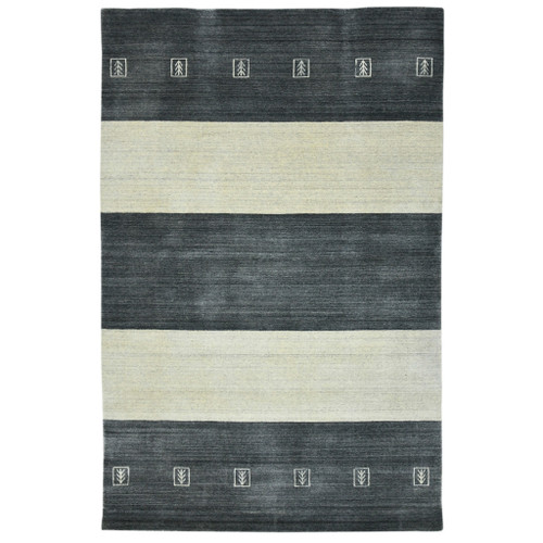 8' X 10' Charcoal And Ivory Wool Striped Hand Woven Area Rug