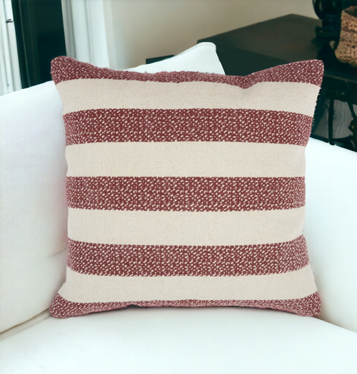 Red And Ivory Stripes Throw Pillow